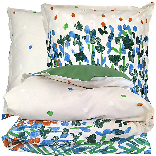 Parure 280x240 cm 65x65 cm coton éVASION Blanc vert 3 pièces