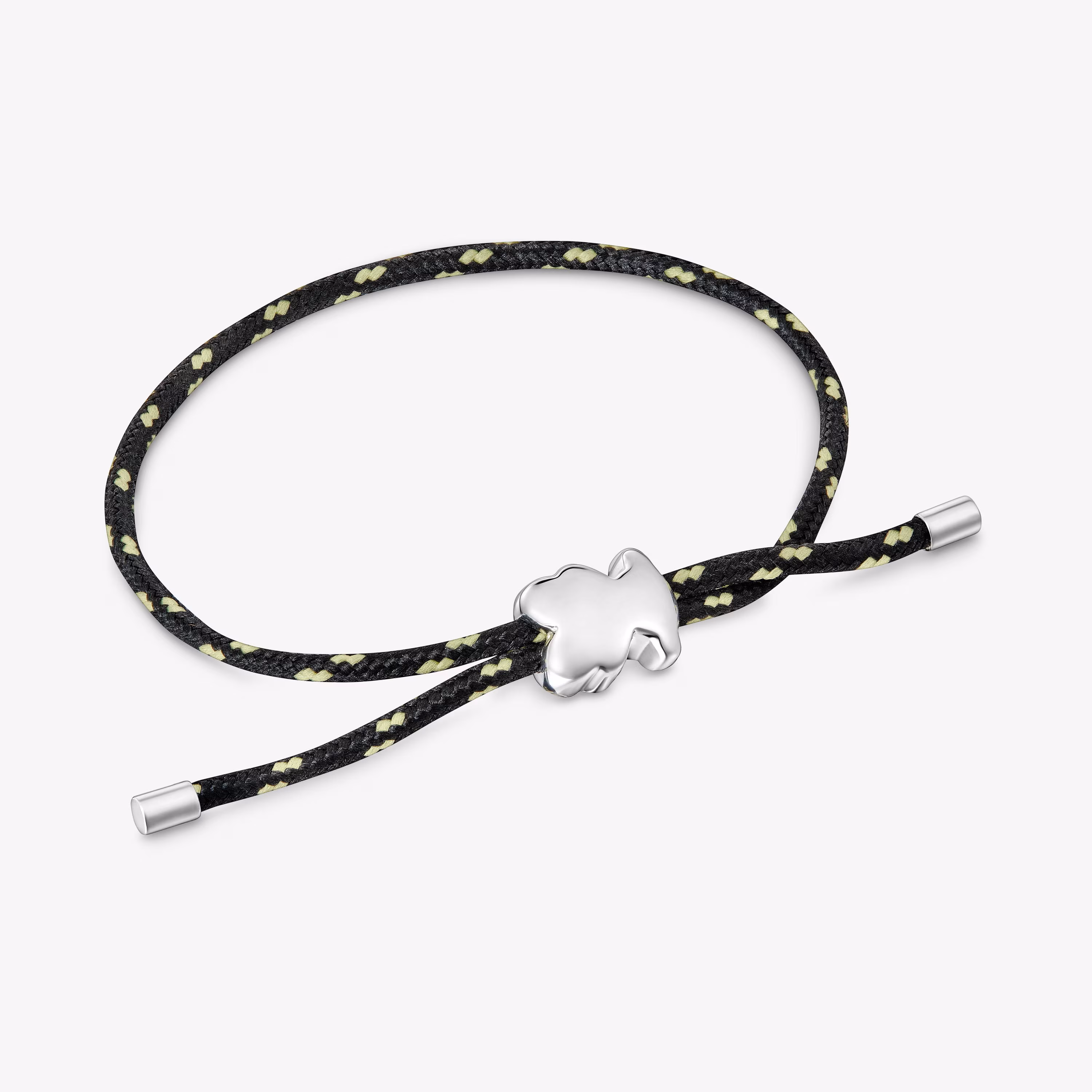 Pulsera oso de plata y nylon negro Bold Motif