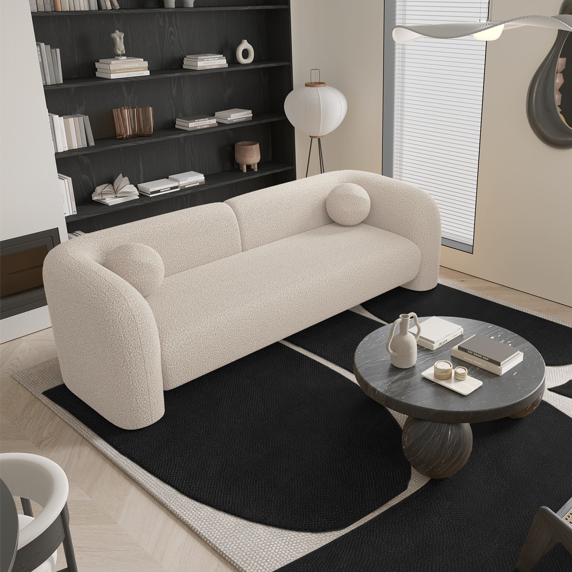 Rechte bank NOLA 3 personen Bouclette stof Crème