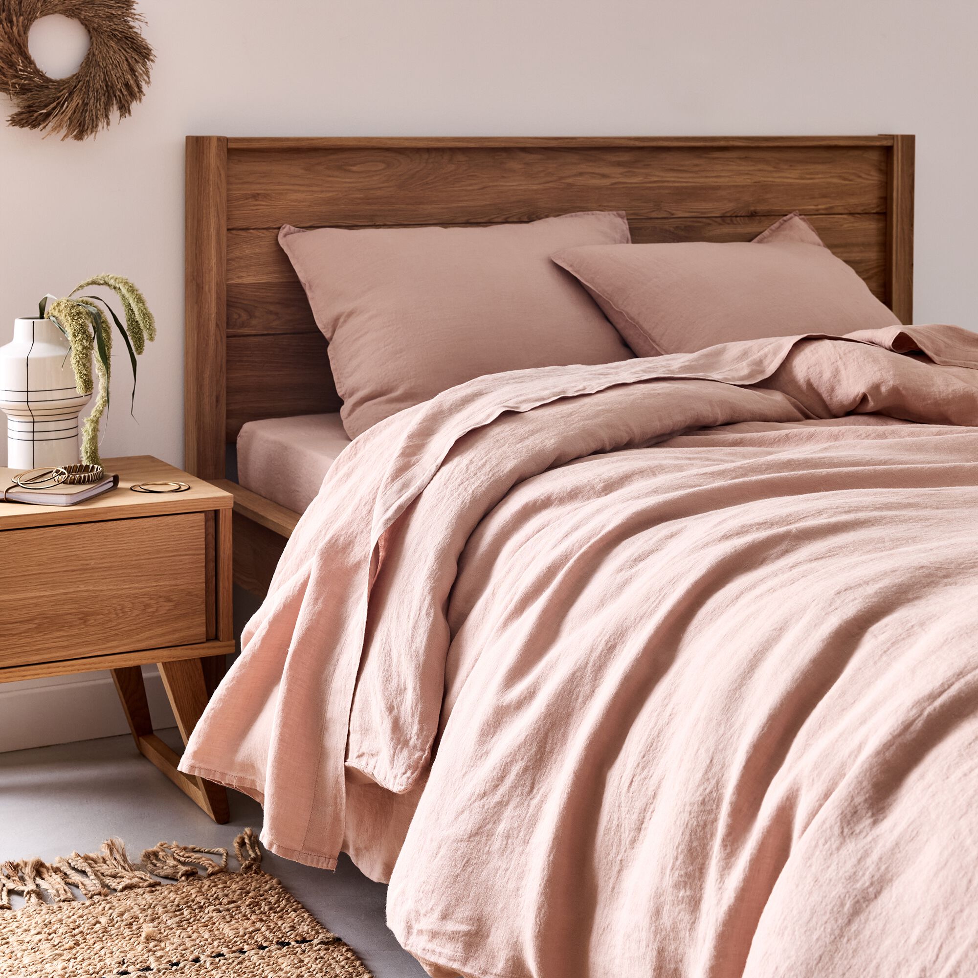 VENCE - Drap housse en lin lavé140x200cm B28cm - rose rosa