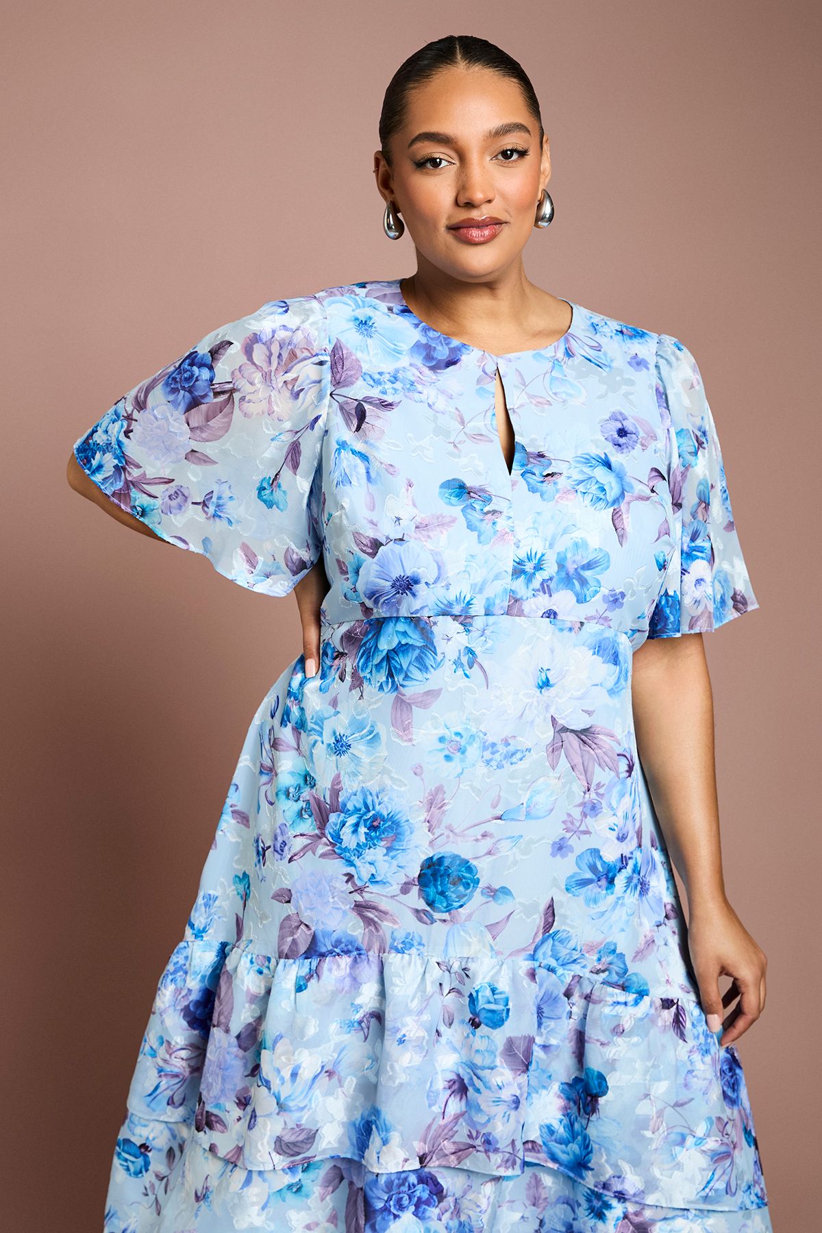 Coast Plus Floral Print Tiered Midi Dress