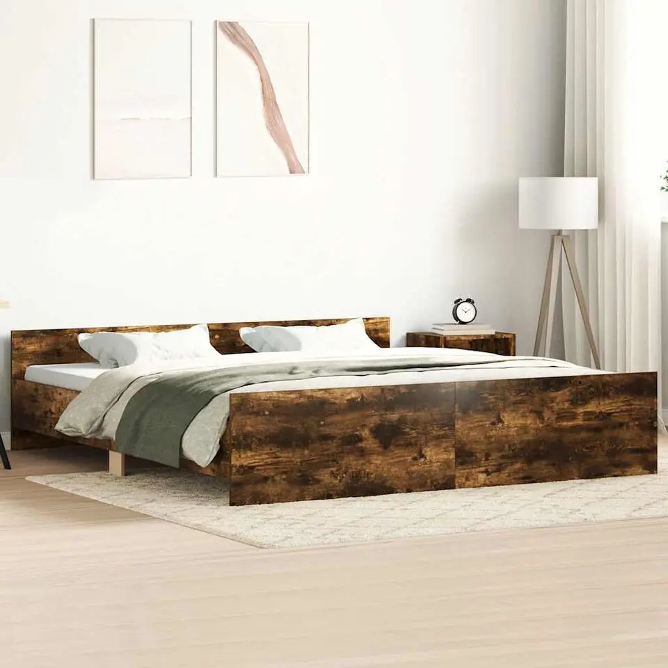vidaXL - Bed frame met hoofd- en voeteneinde - Gerookt eiken - 180x200 cm