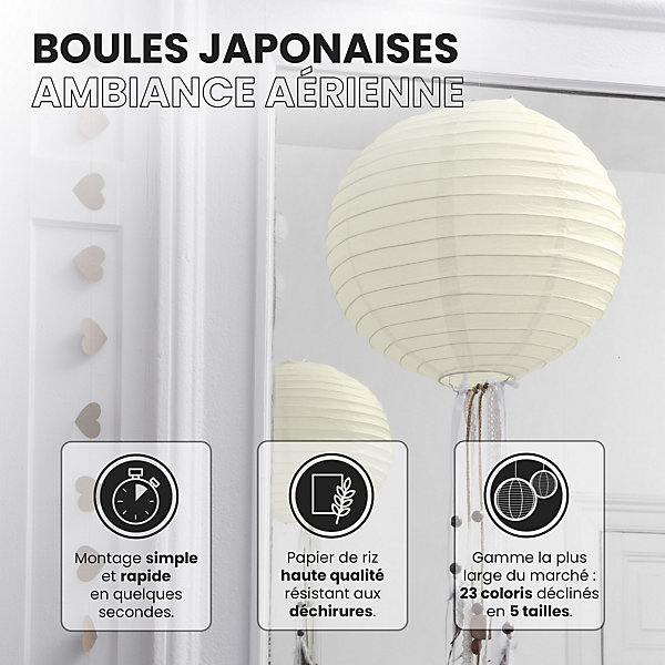 Lot de 12 Boules Japonaises Ivoire 30 cm
