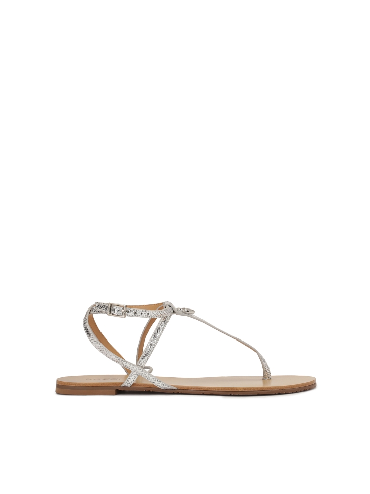 Silver embossed leather flat sandals