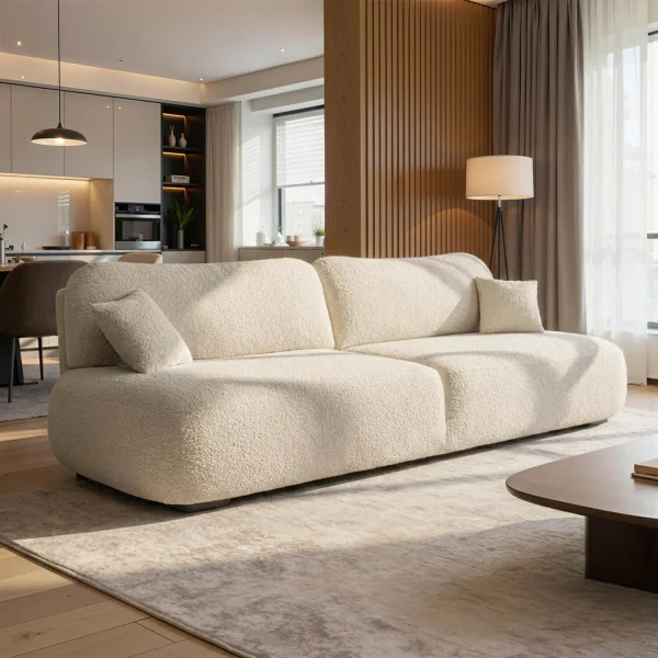 Sofa Rozkładana Kanapa z Funkcją Spania Dwuosobowa Do Salonu Kremowa AVERIO