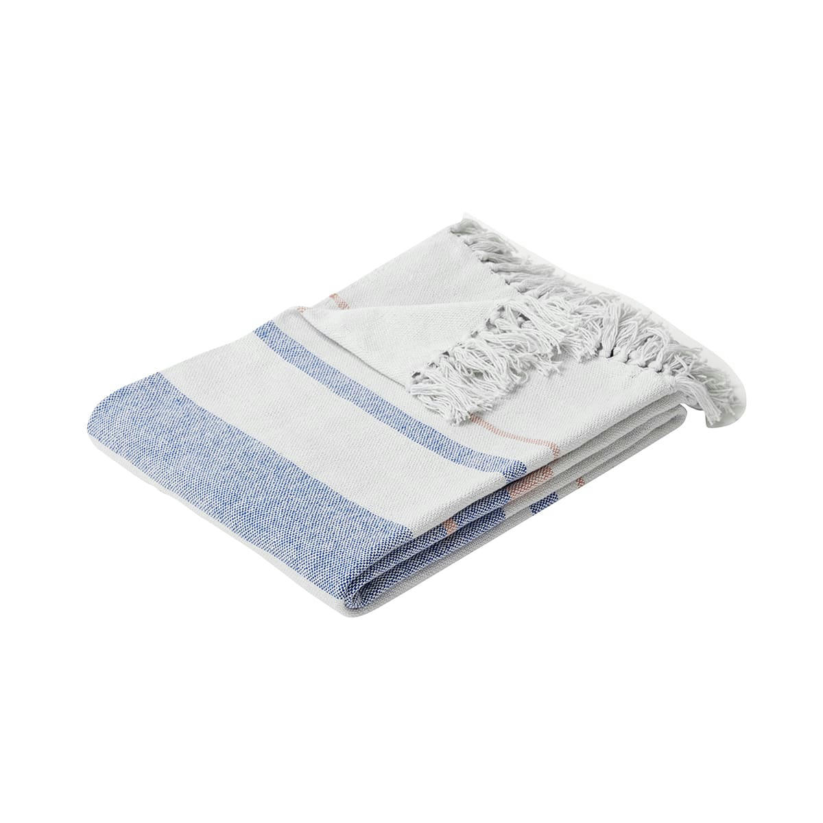 SHELL - Plaid en coton beige bleu et rose 140x200cm