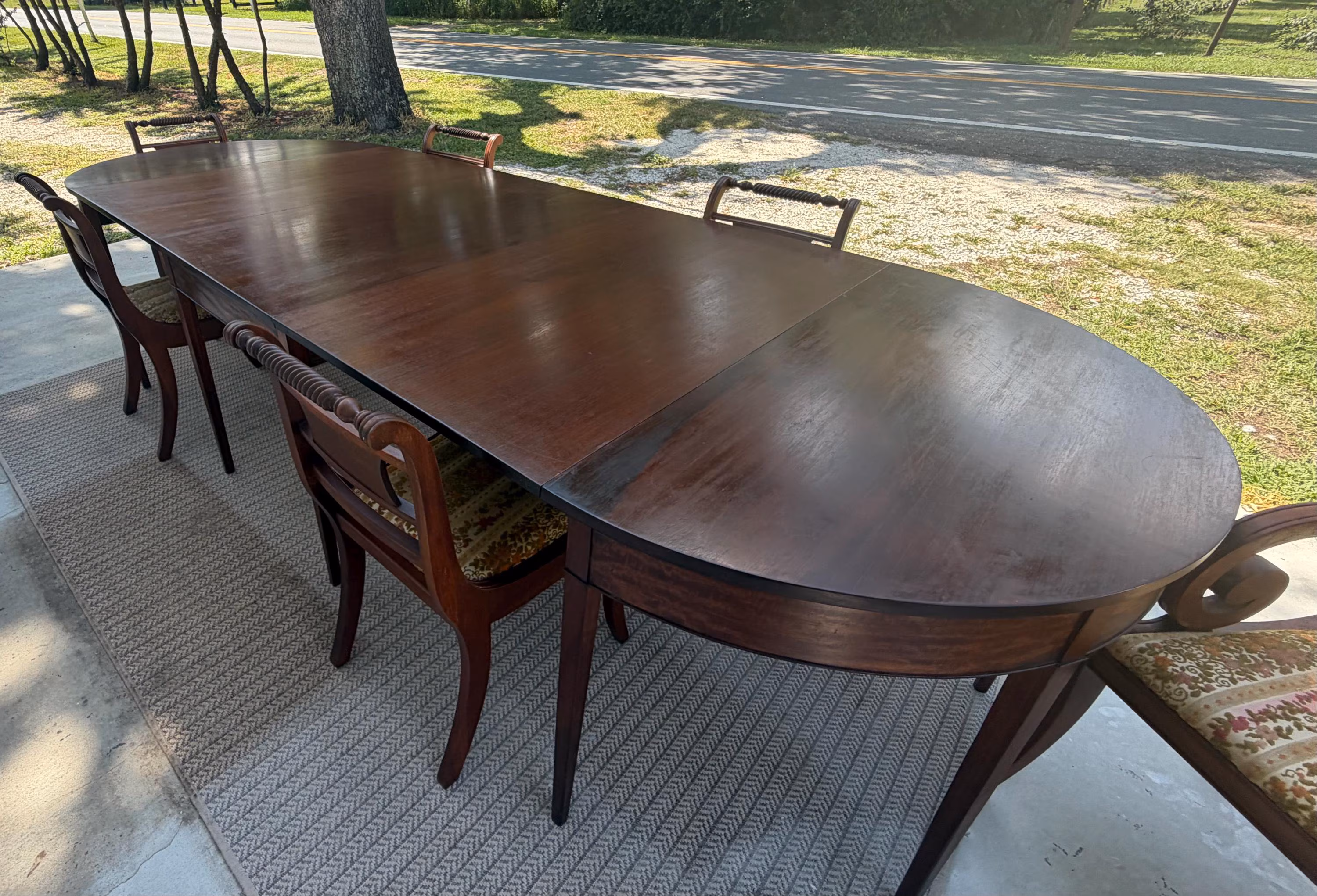 Vintage Mahogany Dining Table, Federal Style Oval Table, Extendable Antique Dining Table, Formal Dining Room Table, Length 129”, 6 Chairs