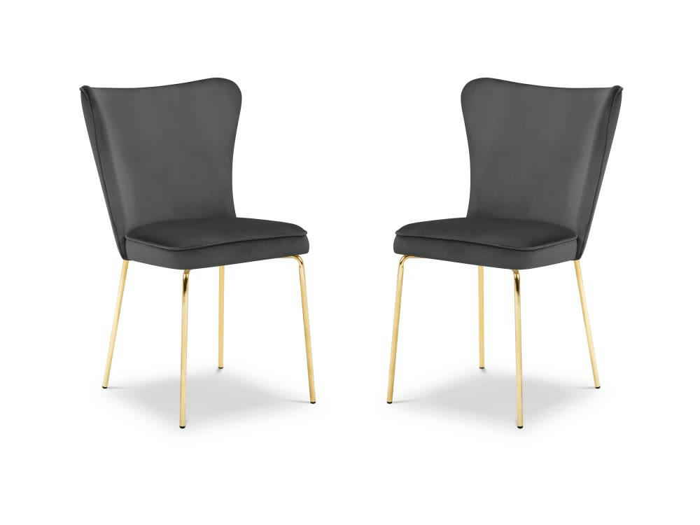 SILENE - Set de 2 chaises 1 place en velours gris foncé