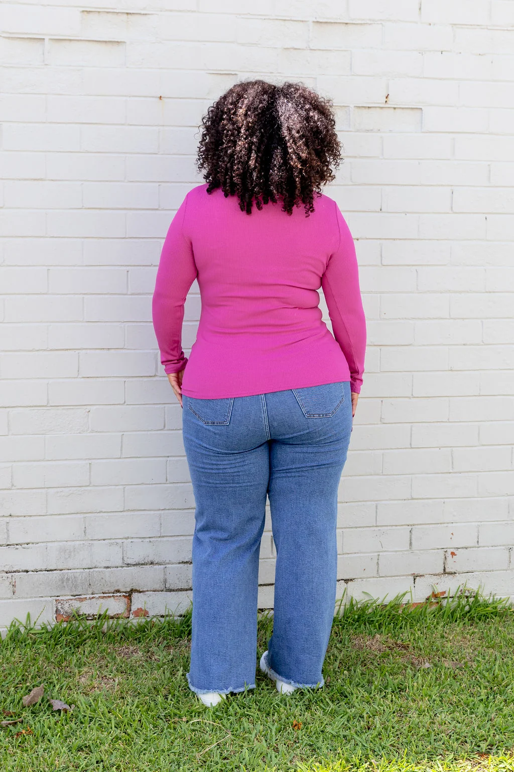 Billi Long Sleeve Rib Tee in Fuchsia