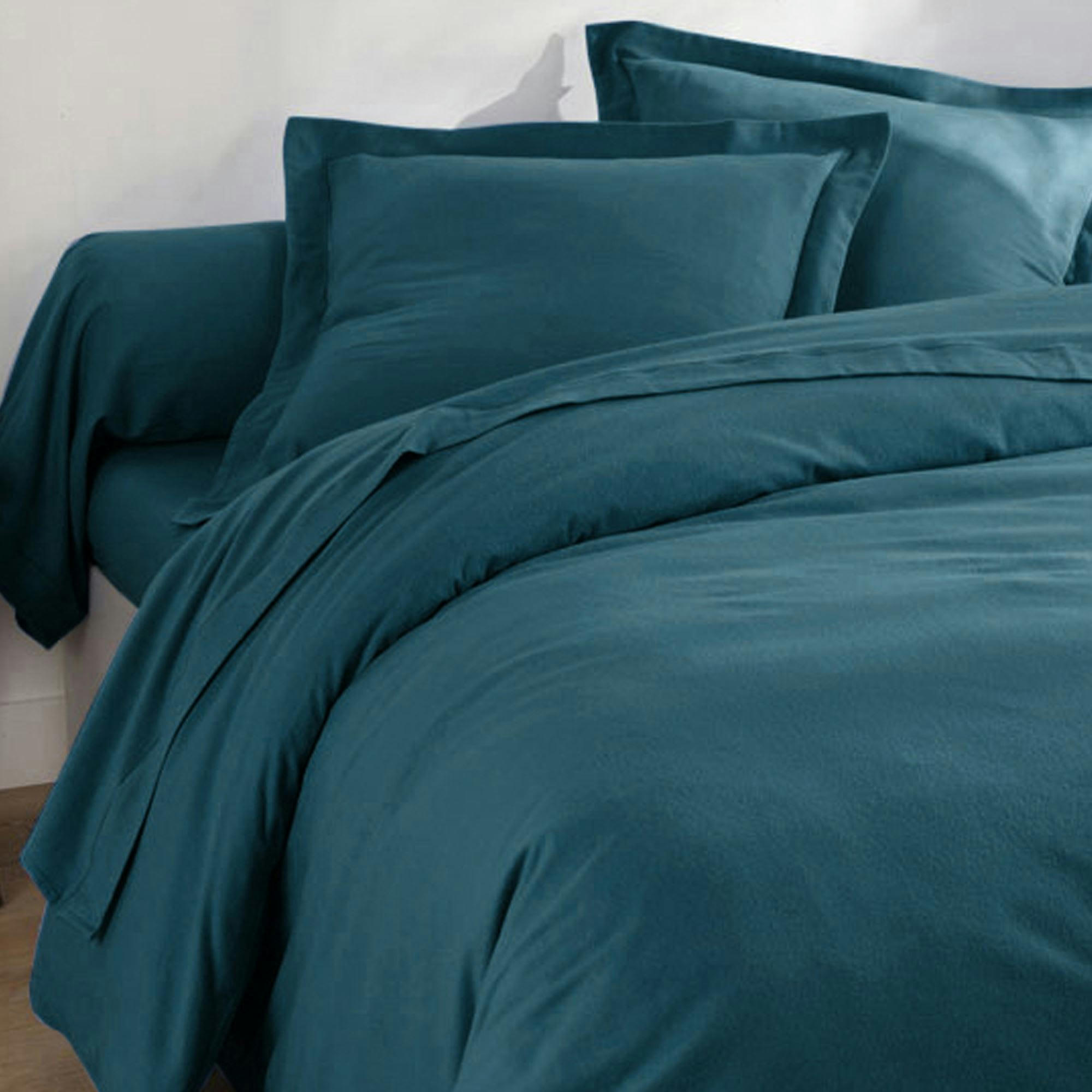 FLANELLE UNIE - Housse de couette 260x240 bleu canard en coton