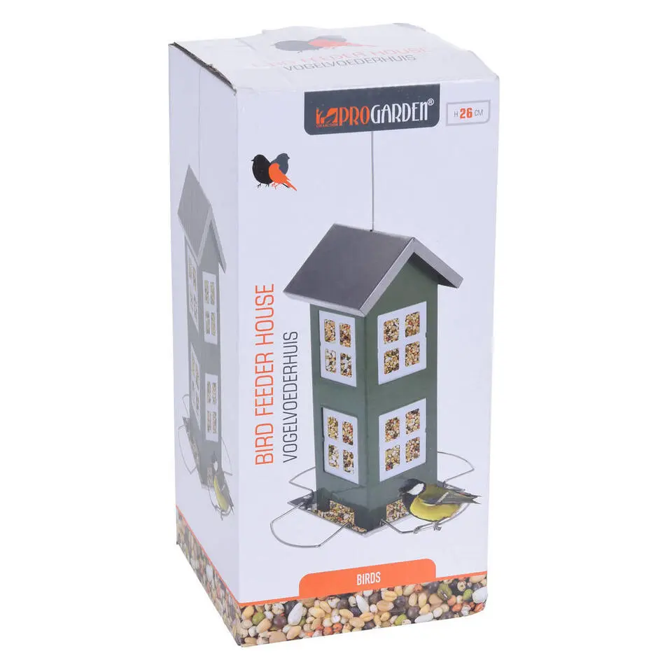 Pro Garden Vogelvoederhuisje - hangend - grijs - silo - 19 cm