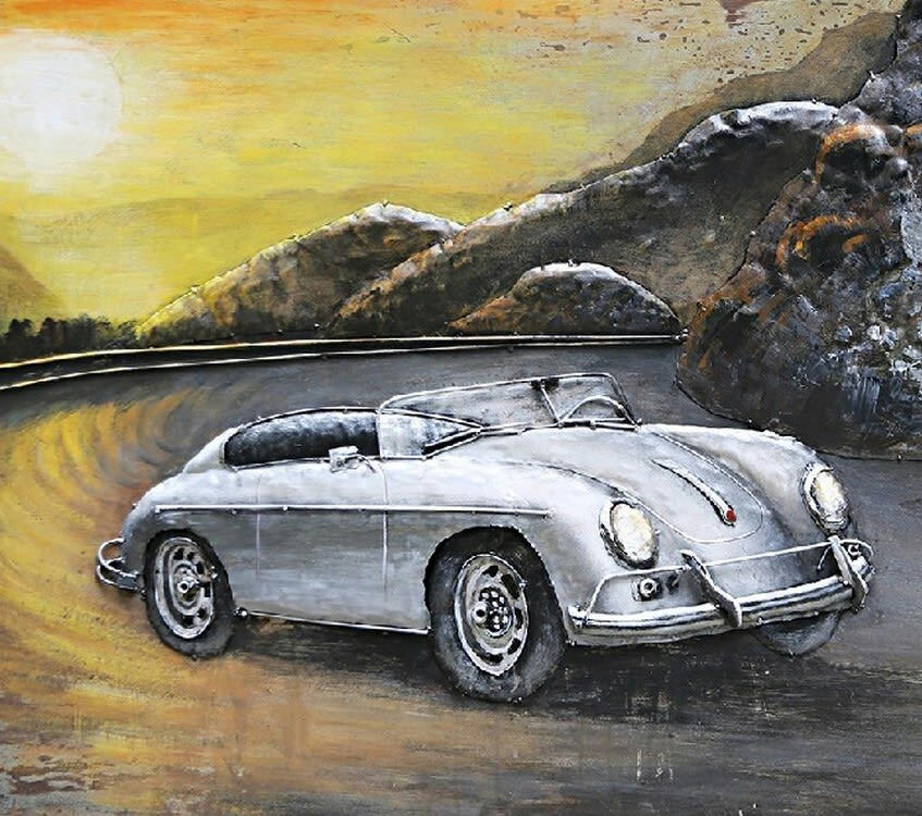 MÉTAL BRASS - Tableau relief en métal coccinelle cabriolet 120x80