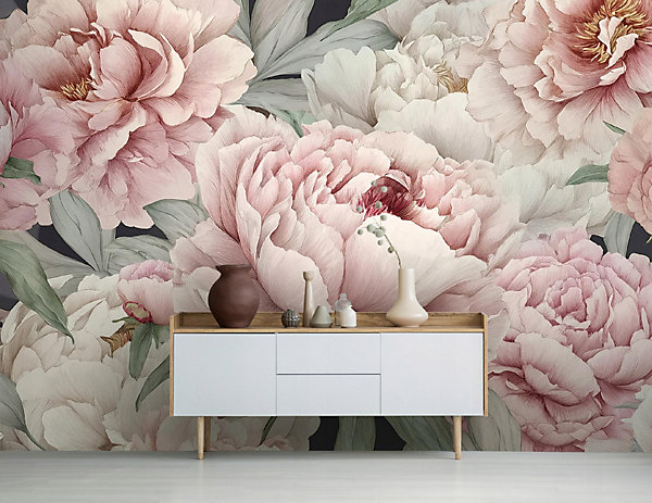 Papier Peint Panoramique Intissé Fleurs Pivoines Rose - 400x280 cm - Papier Peint Chambre et salon