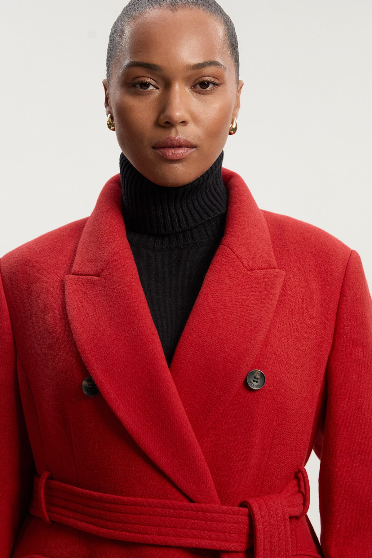 KarenMillen Plus Size Wool Double Breasted Belted Tailored Maxi Coat