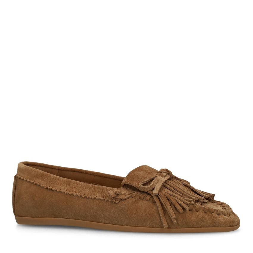 Manfield Cognac suède loafers met franjes