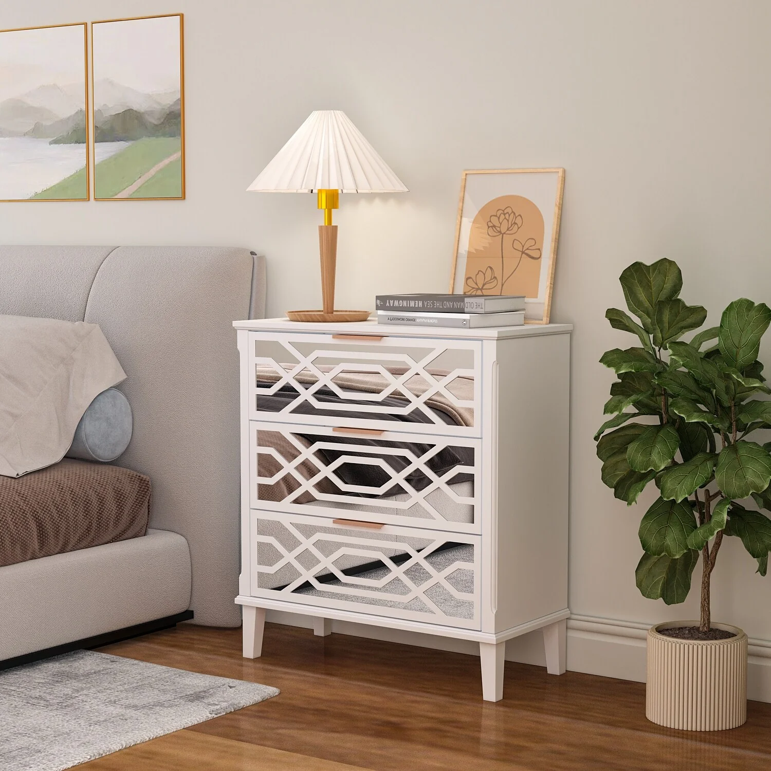 28.5H Chest Dresser Storage Chest of Drawers Mirror Wood