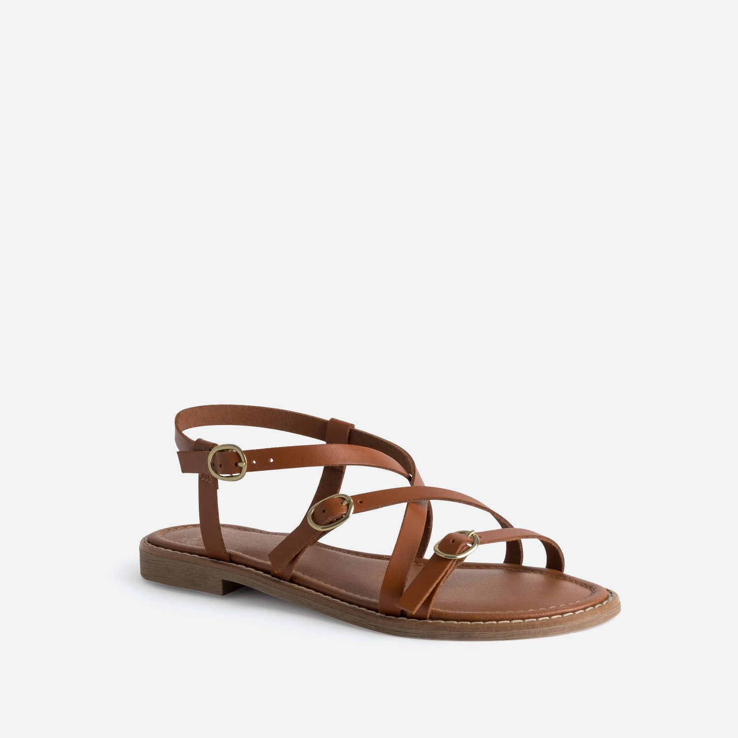 Sandale cognac cuir multi brides