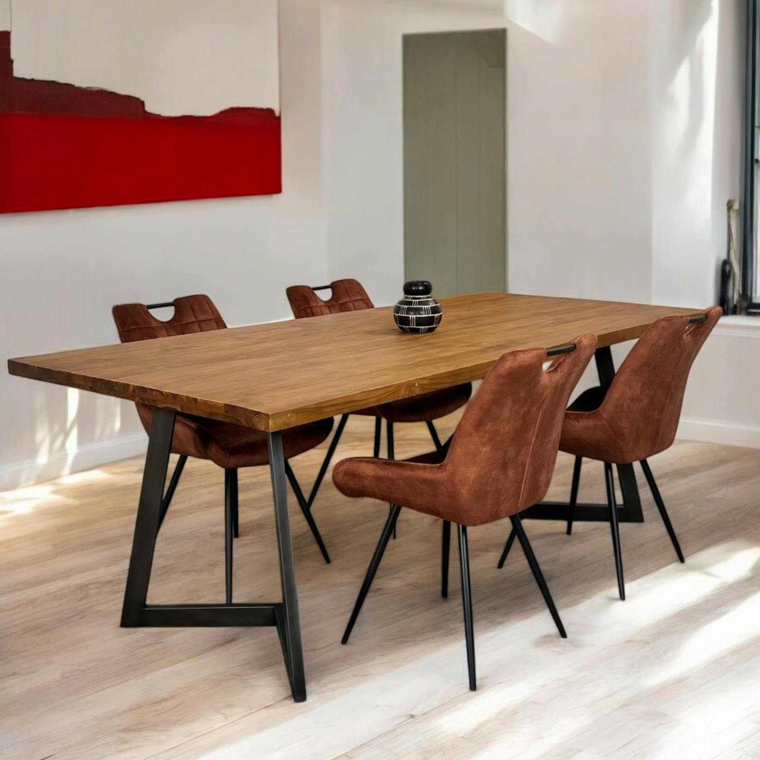 Table à manger bois recyclé teck pied accent 220 cm CLEVELAND