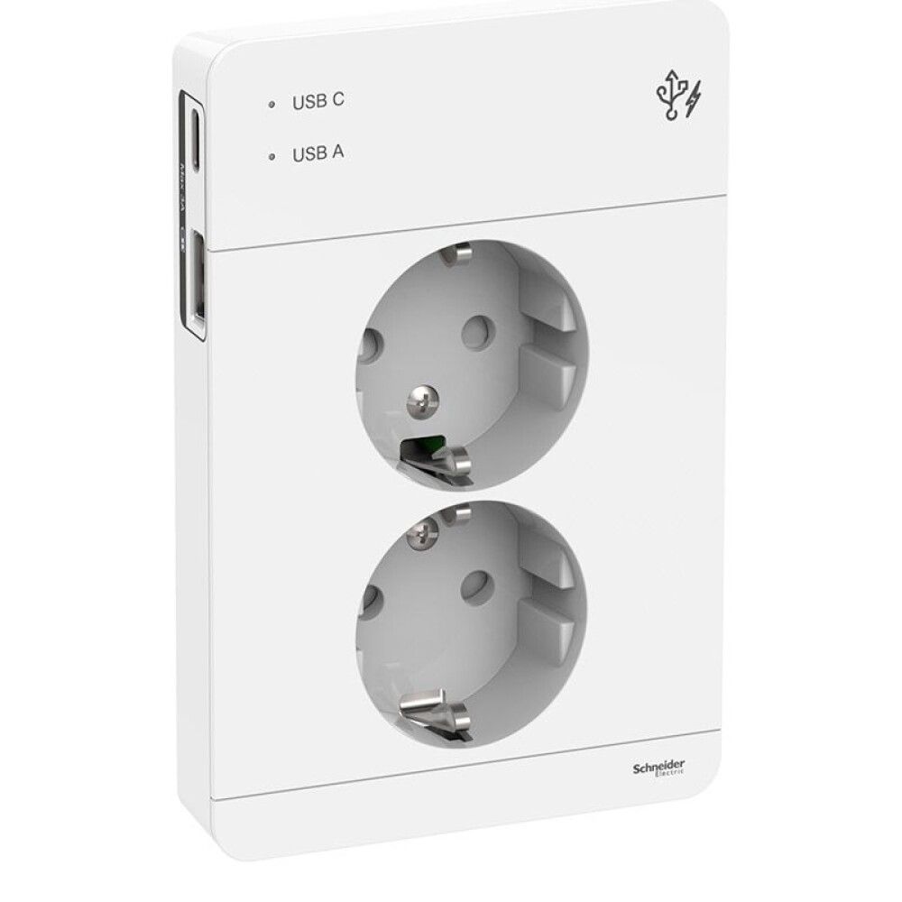 VEGGUTTAK SCHNEIDER ELECTRIC EXXACT USB A C 2-VEIS HVIT