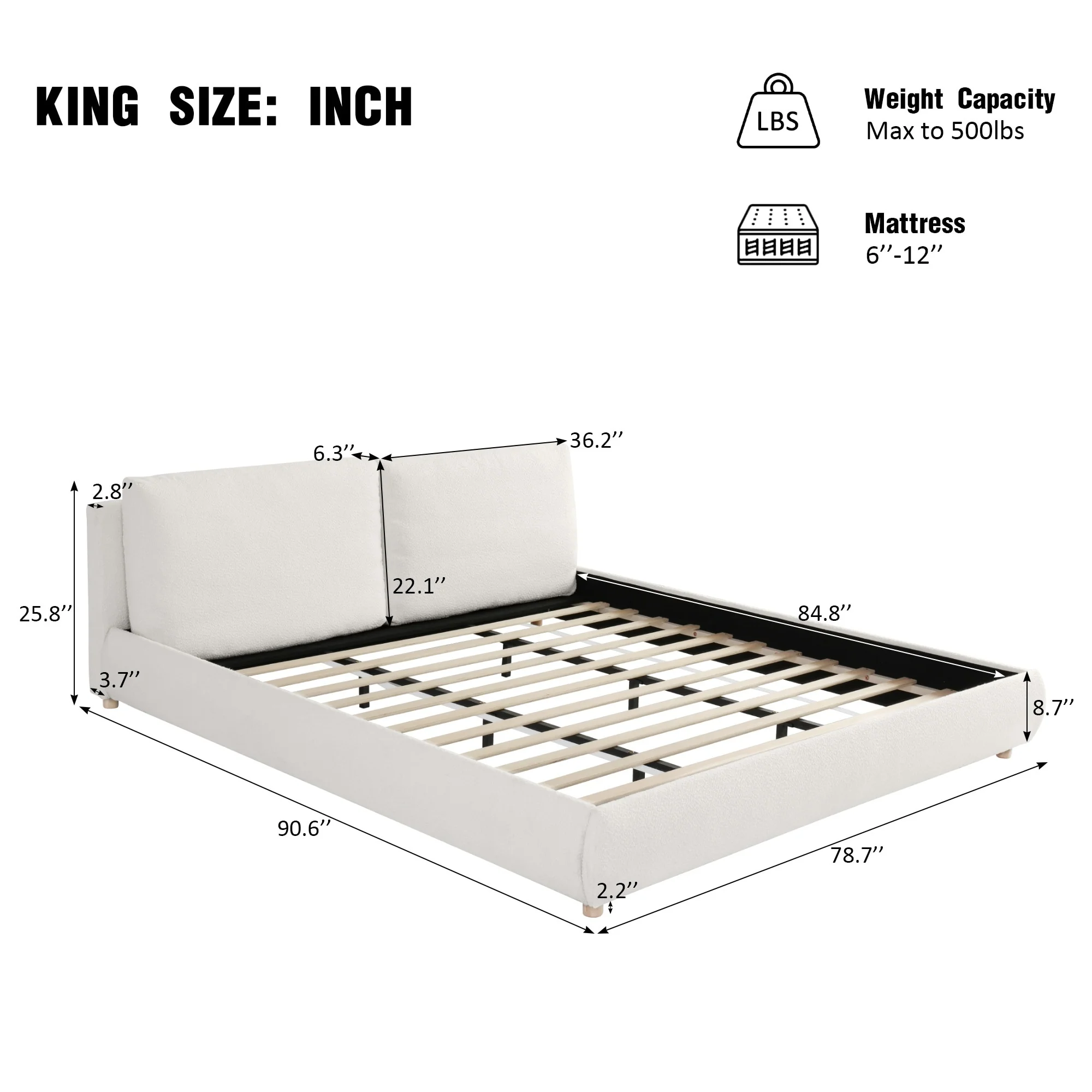 Curved Upholstered Platform Bed w2 Removable Pillow Headboard