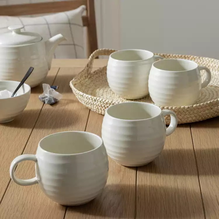 Habitat Ripple Set of 4 Stoneware Mugs - Cream