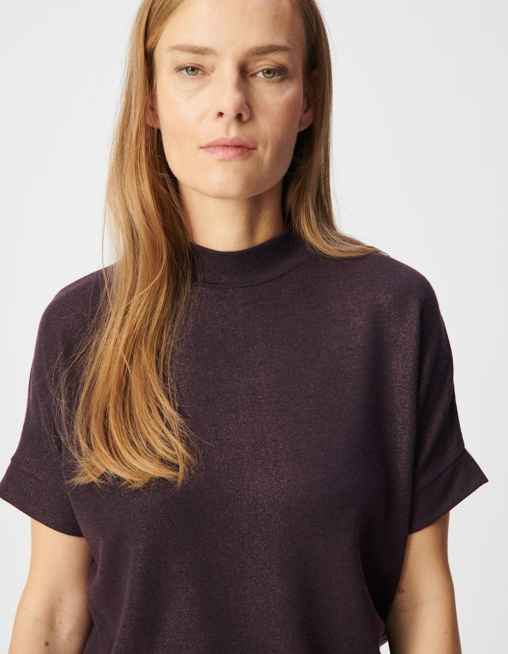 Tee-shirt manches courtes marine pailleté Femme