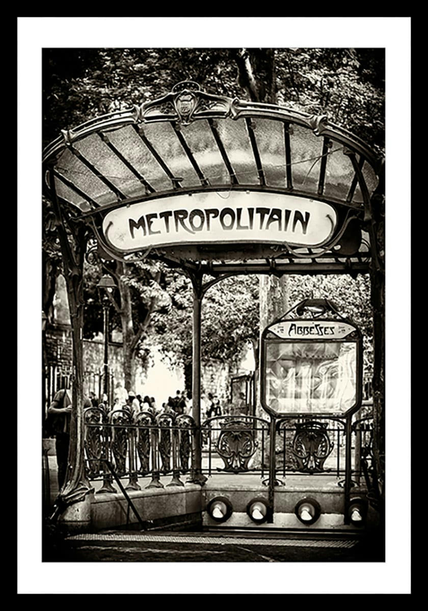 - Affiche paris metro abbesses par hugonnard avec cadre noir 40x60cm