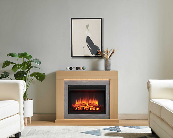 Cheminée électrique BALDERIA Apollon - Cheminée sur pied, chauffage 2000 W - Marron clair