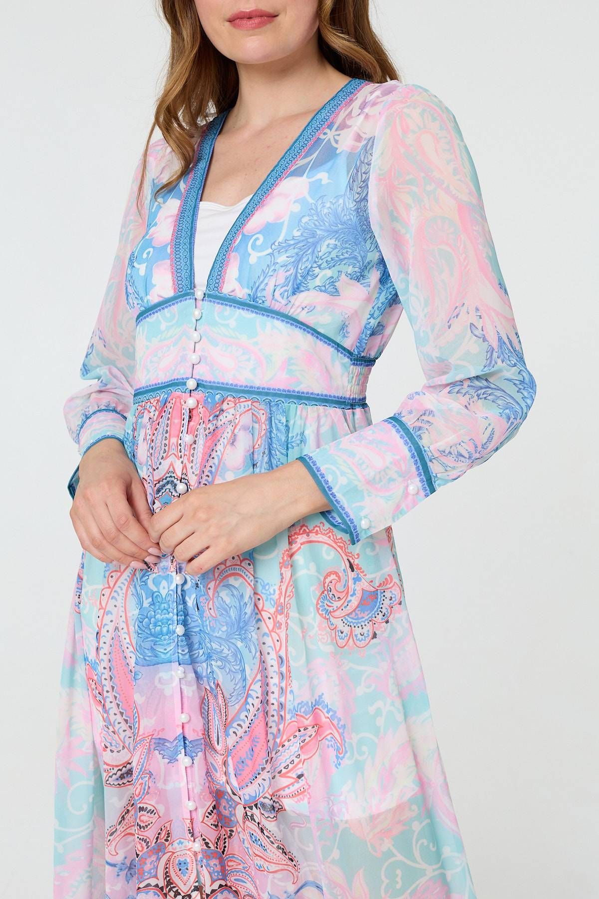 Izabel London Border Print Layered Empire Midi Dress
