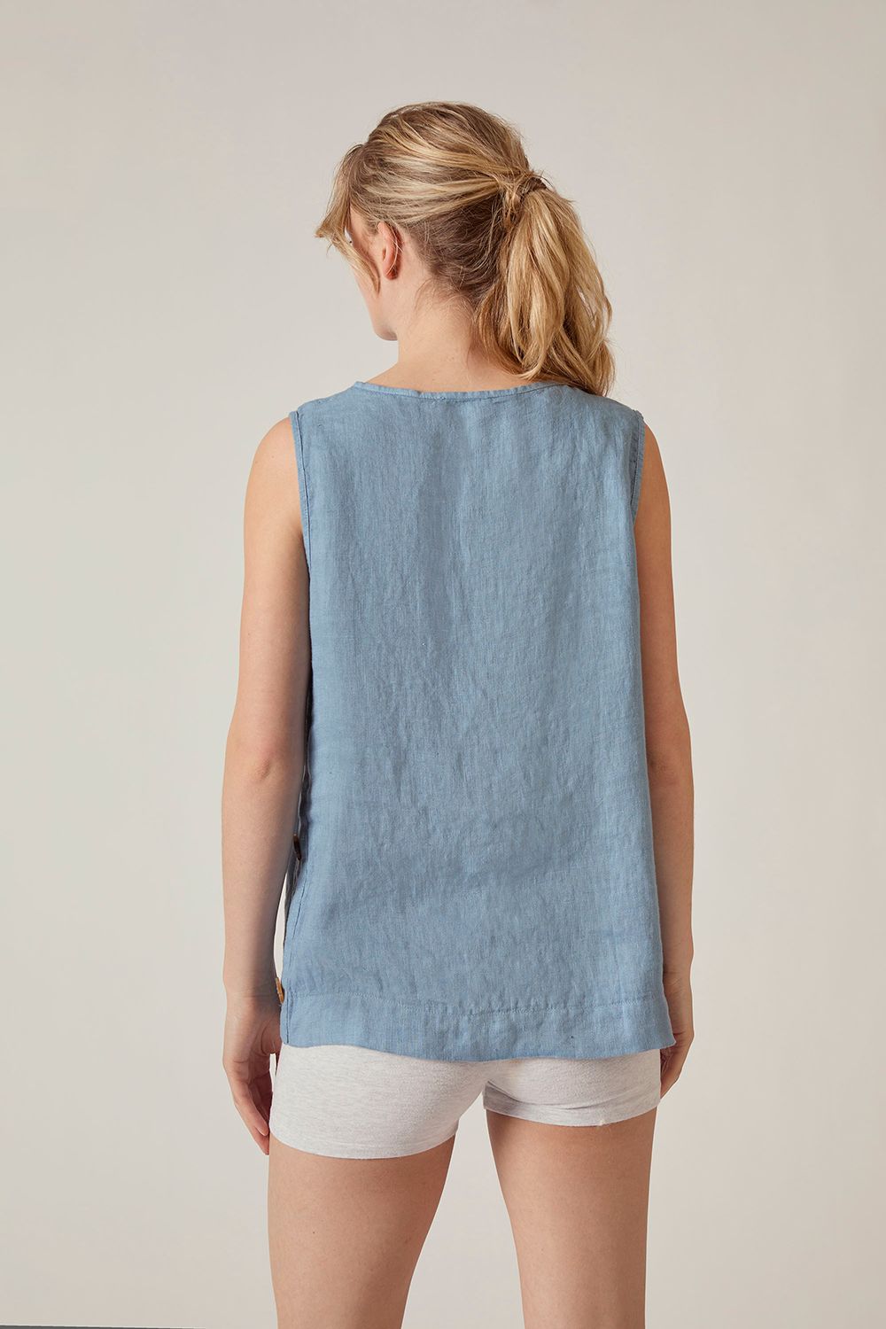 James Lakeland Denim Blue Linen Sleeveless Top