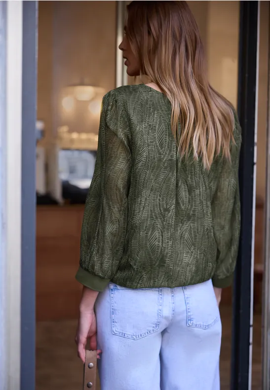 Langarm Bluse mit V-Neck aus Chiffon