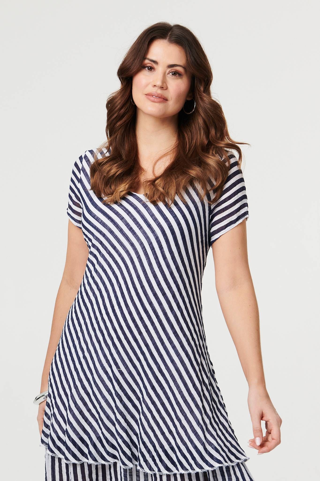 Izabel London Striped Layered Knee Length Dress