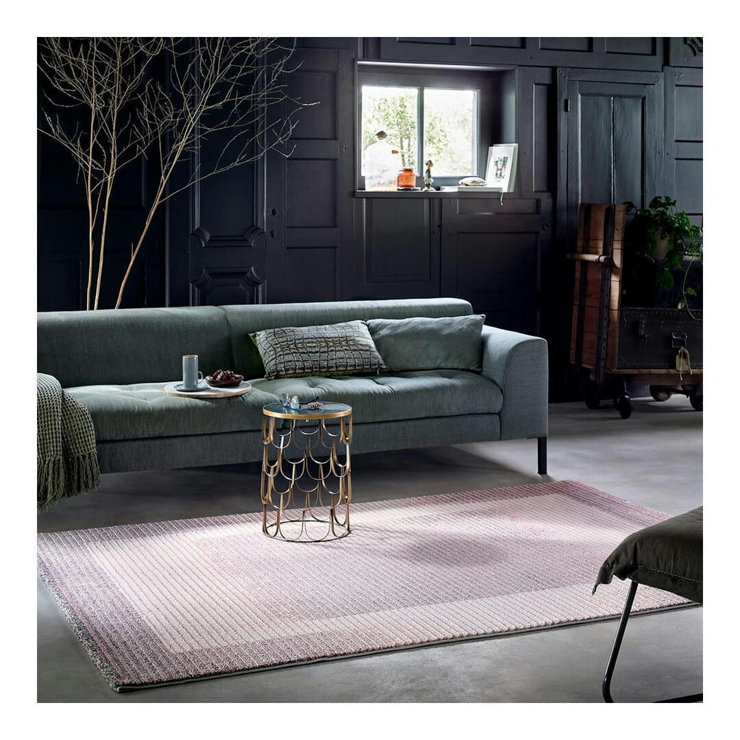 FLOW - Tapis rayé contemporaine en polyester rose 80x150