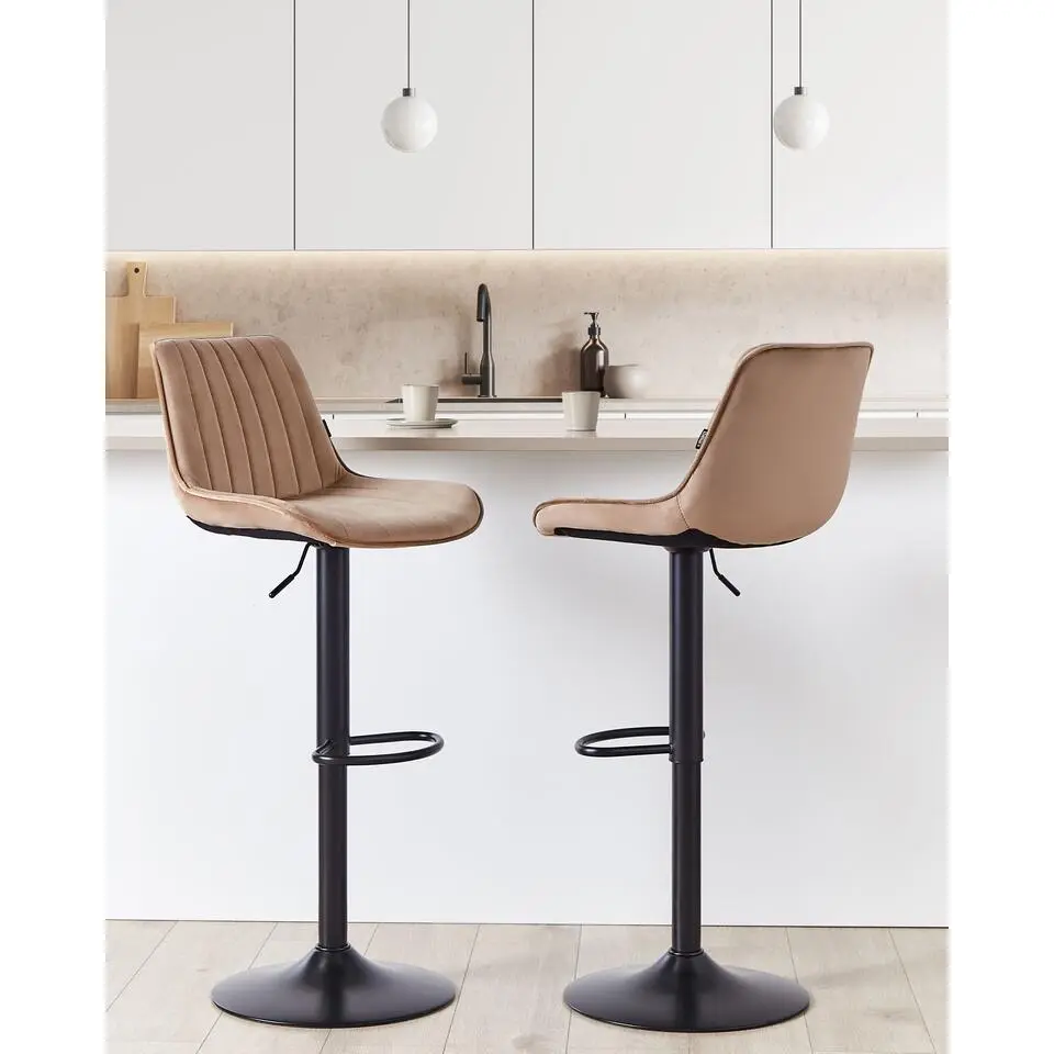 DUBROVNIK - Barkruk set van 2 - Lichtbruin - Fluweel