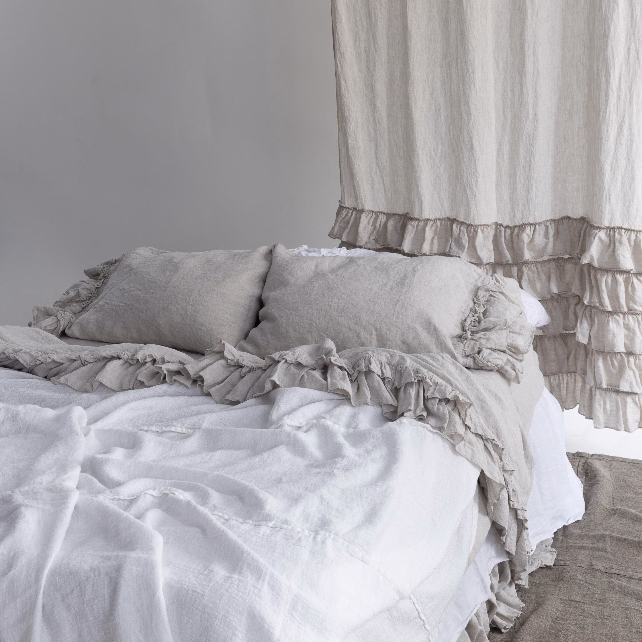 Ruffled European Linen Sheet Set – Stonewashed, 4-Piece