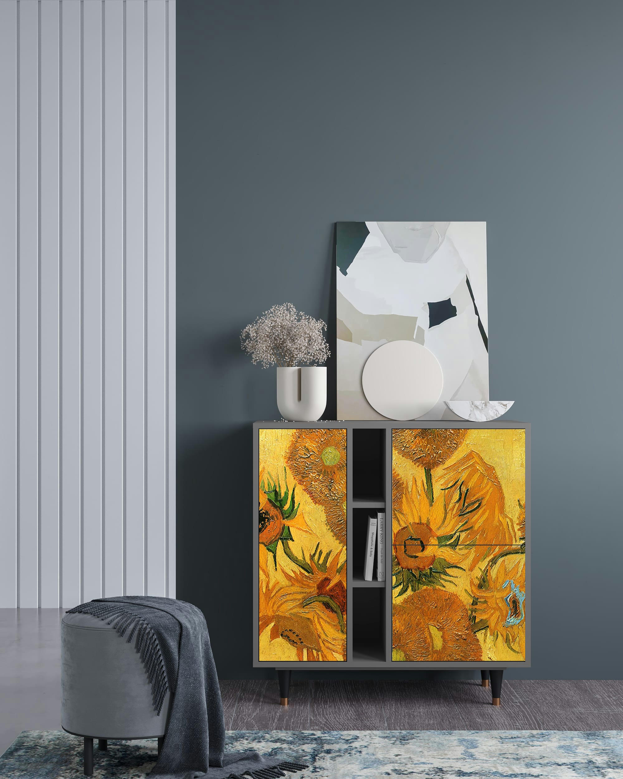 SUNFLOWERS BY VINCENT VAN GOGH - Buffet  jaune 3 portes L 94 cm
