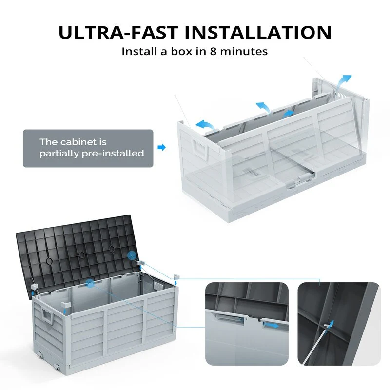 75 Gallons Foldable Plastic Deck Box Outdoor Indoor Storage - 75 gallons