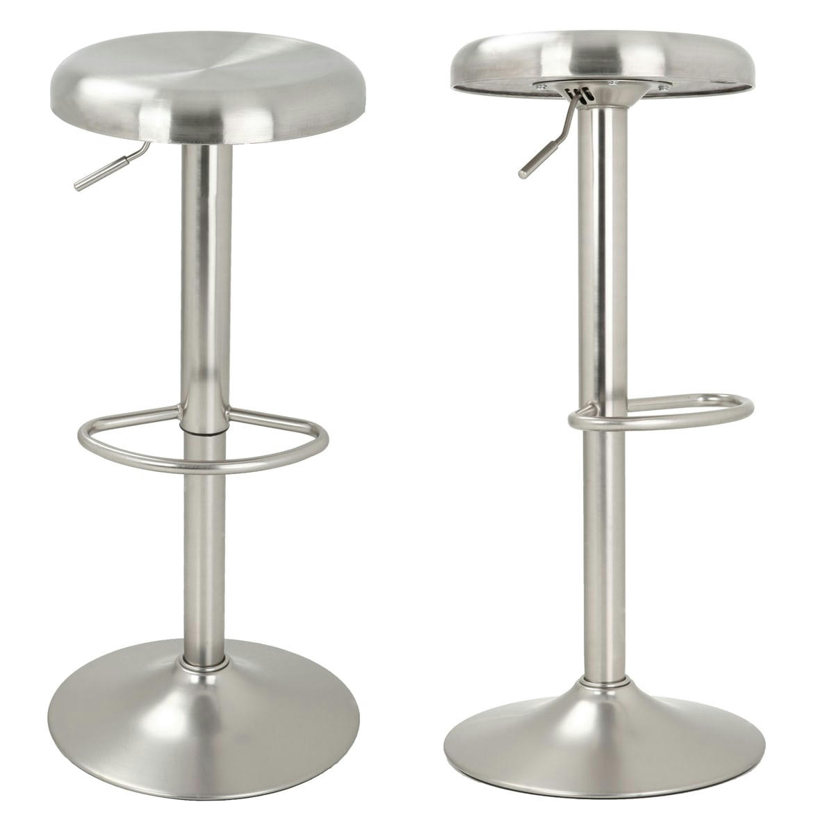 SILVER - Tabouret de bar réglable en métal brossé 60/82 cm (lot de 2)