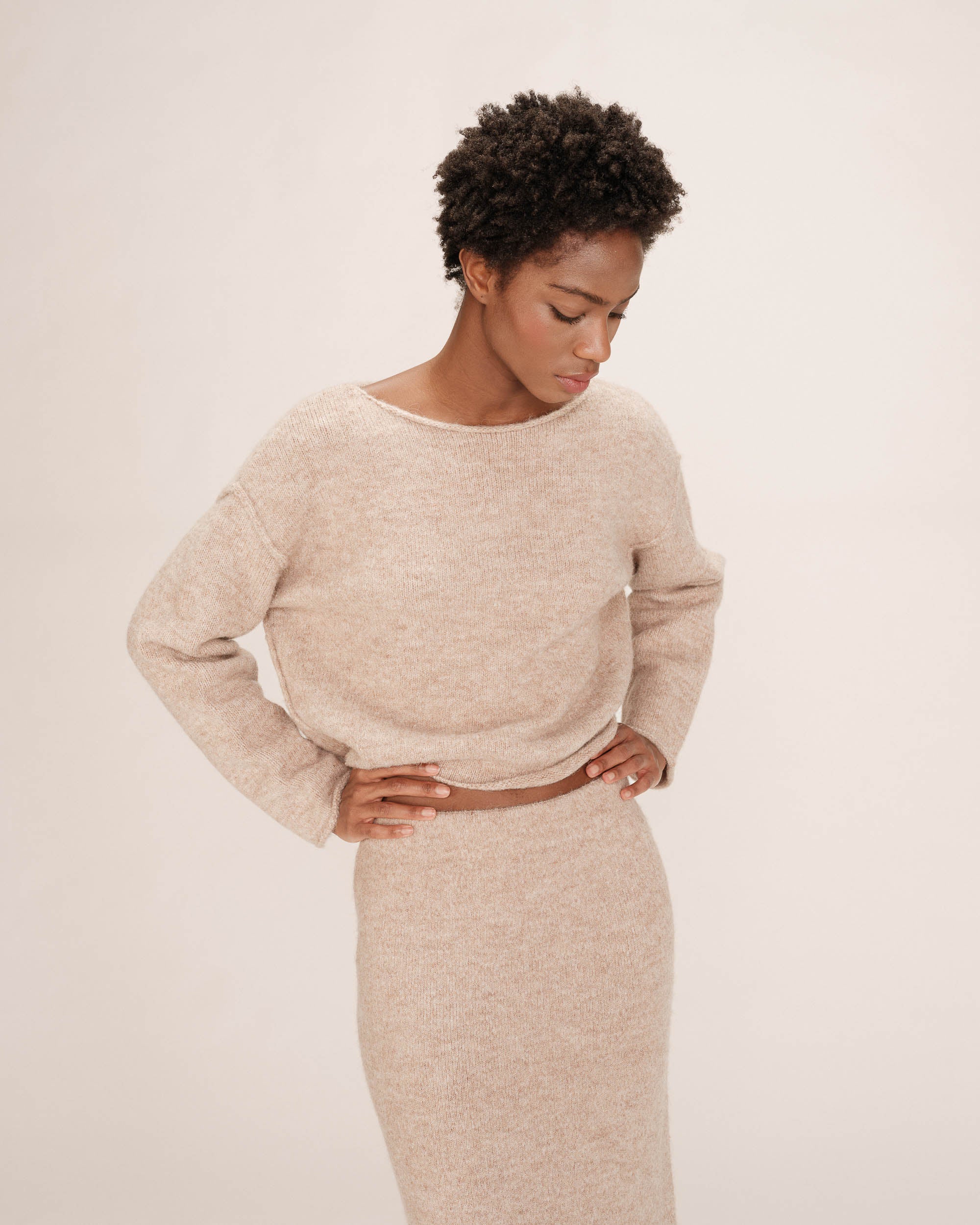 Jupe crayon en maille taupe Toundra
