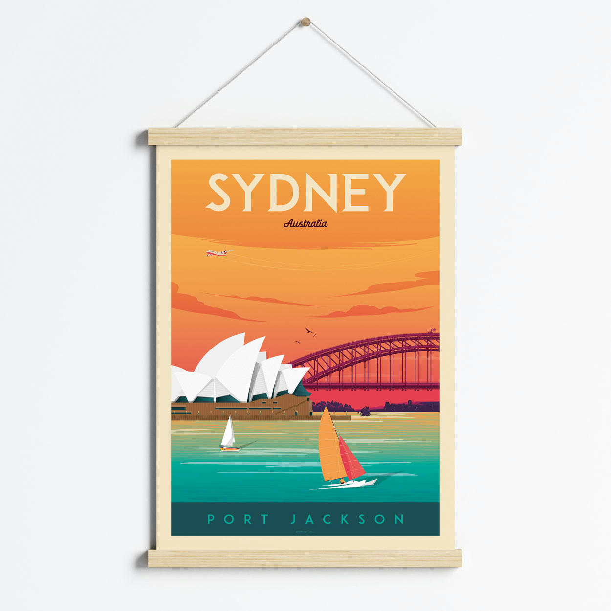 - Affiche Sydney Australie + Cadre Magnétique (Bois) 50x70 cm