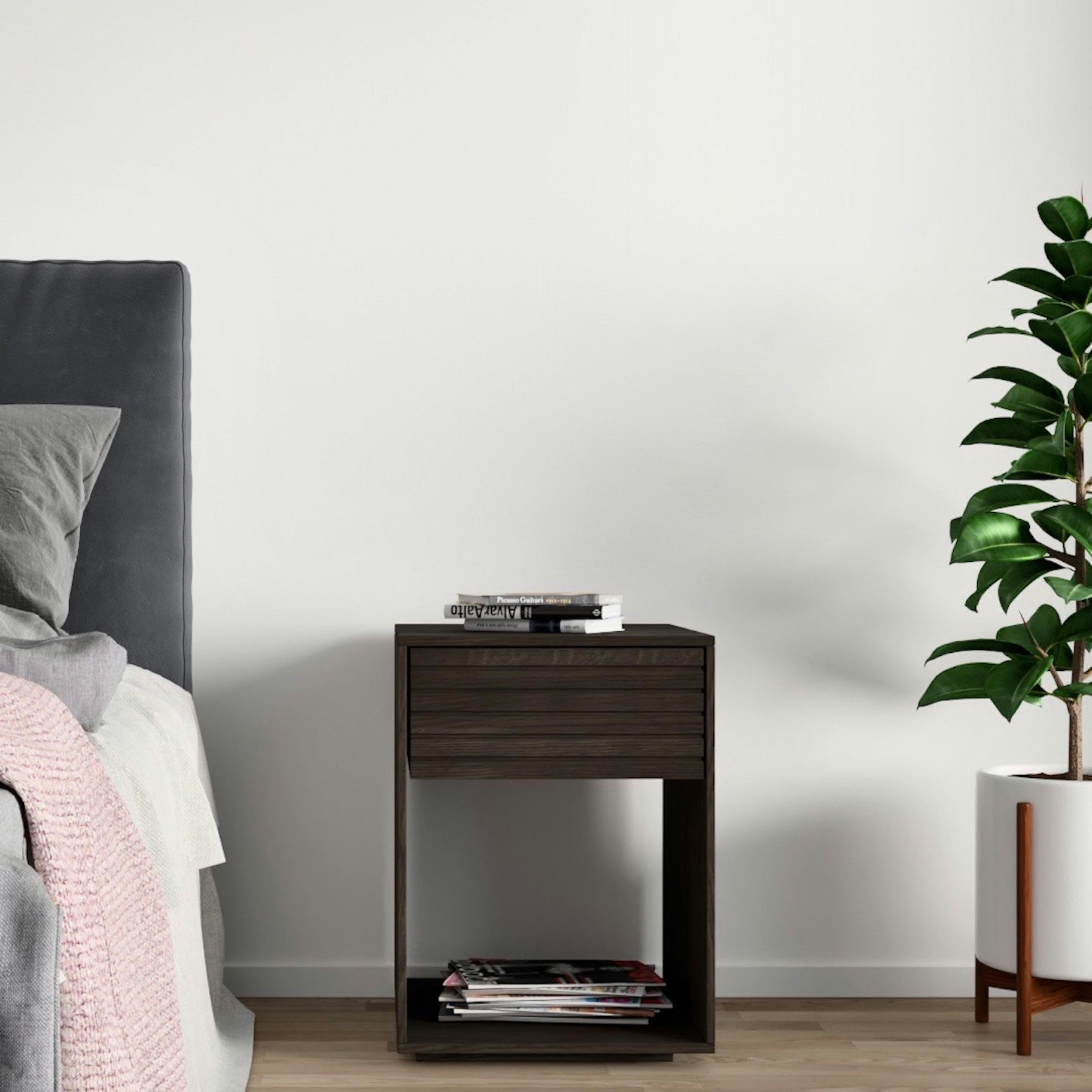 EMMA - Table de chevet en bouleau noir huilé