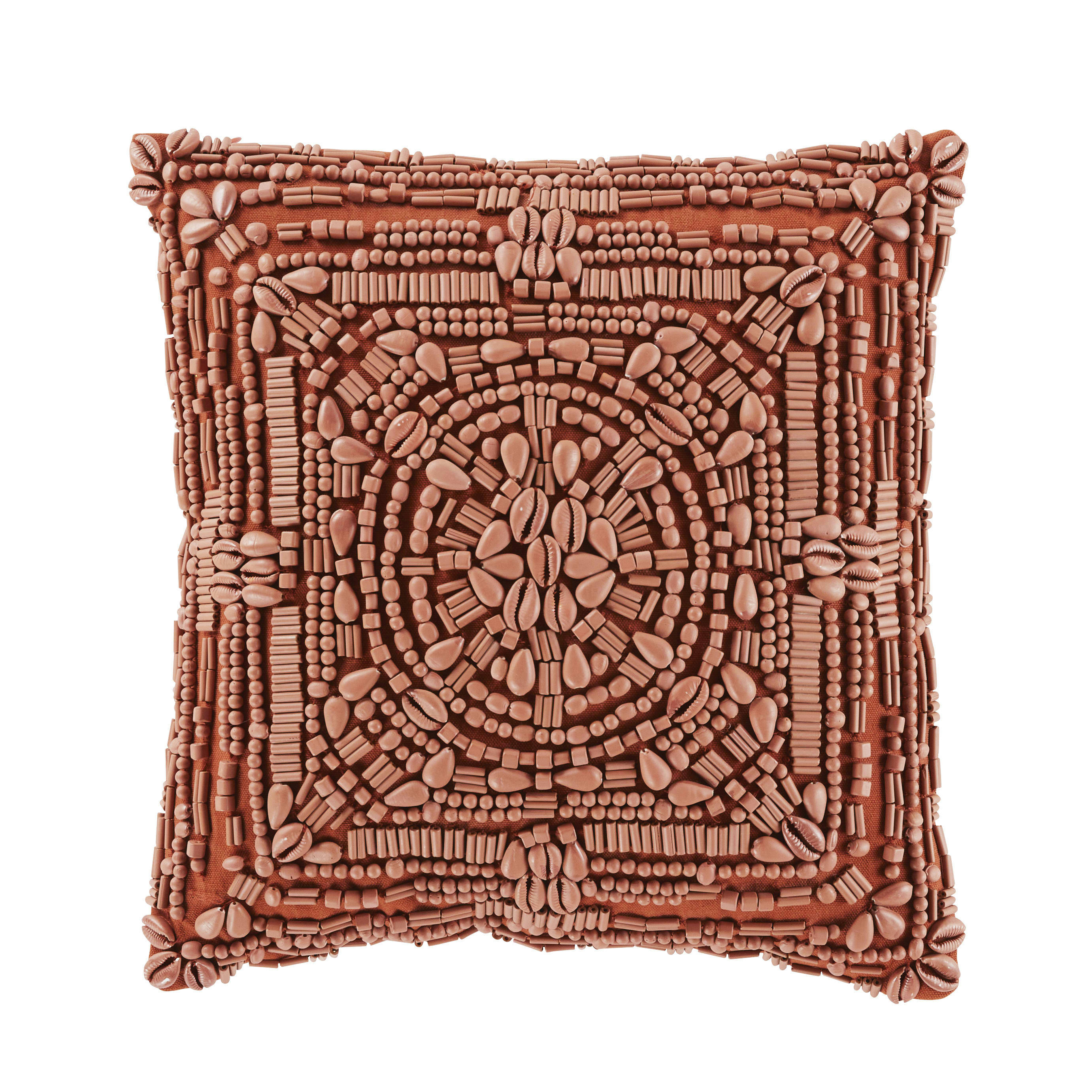 OLVERA - Coussin en coton avec perles terracotta 35x35