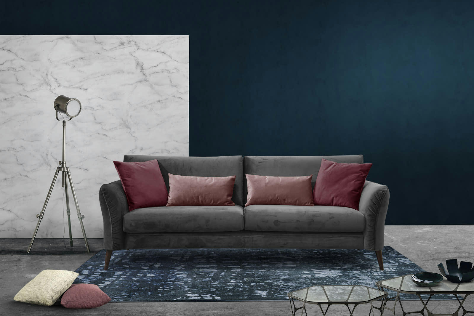 FIGARI - Canapé 3 places tissu gris foncé