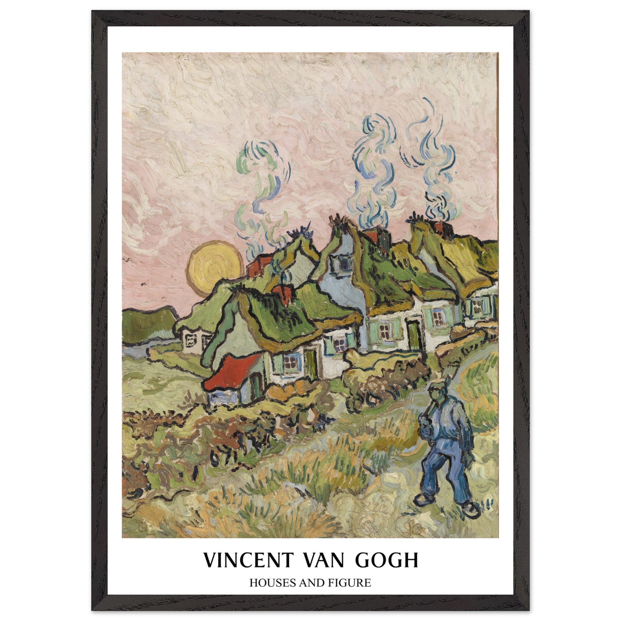 Artfulprints Poster met Lijst Vincent van Gogh - Houses and figures  - 50x70 cm - Groen