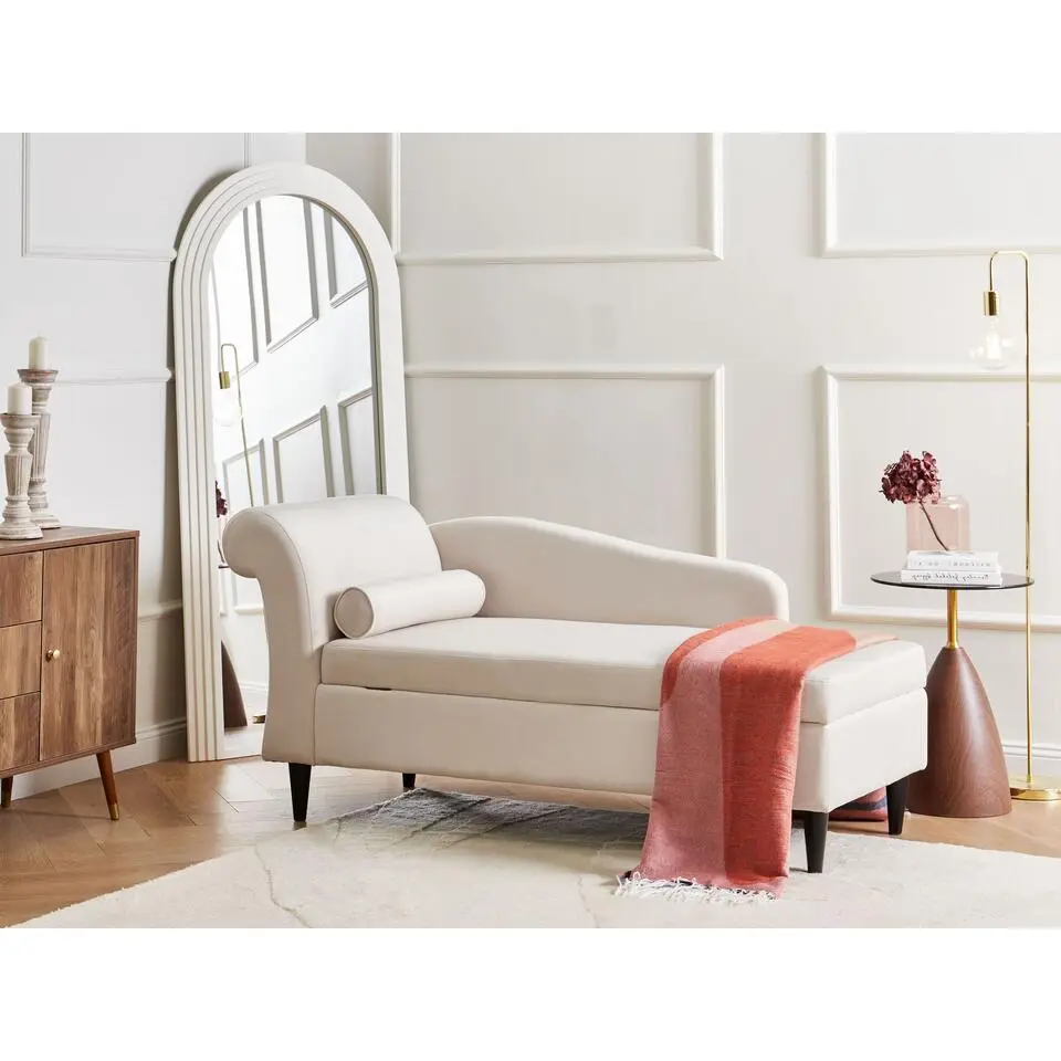 LUIRO - Chaise longue - Beige - Linkszijdig - Fluweel