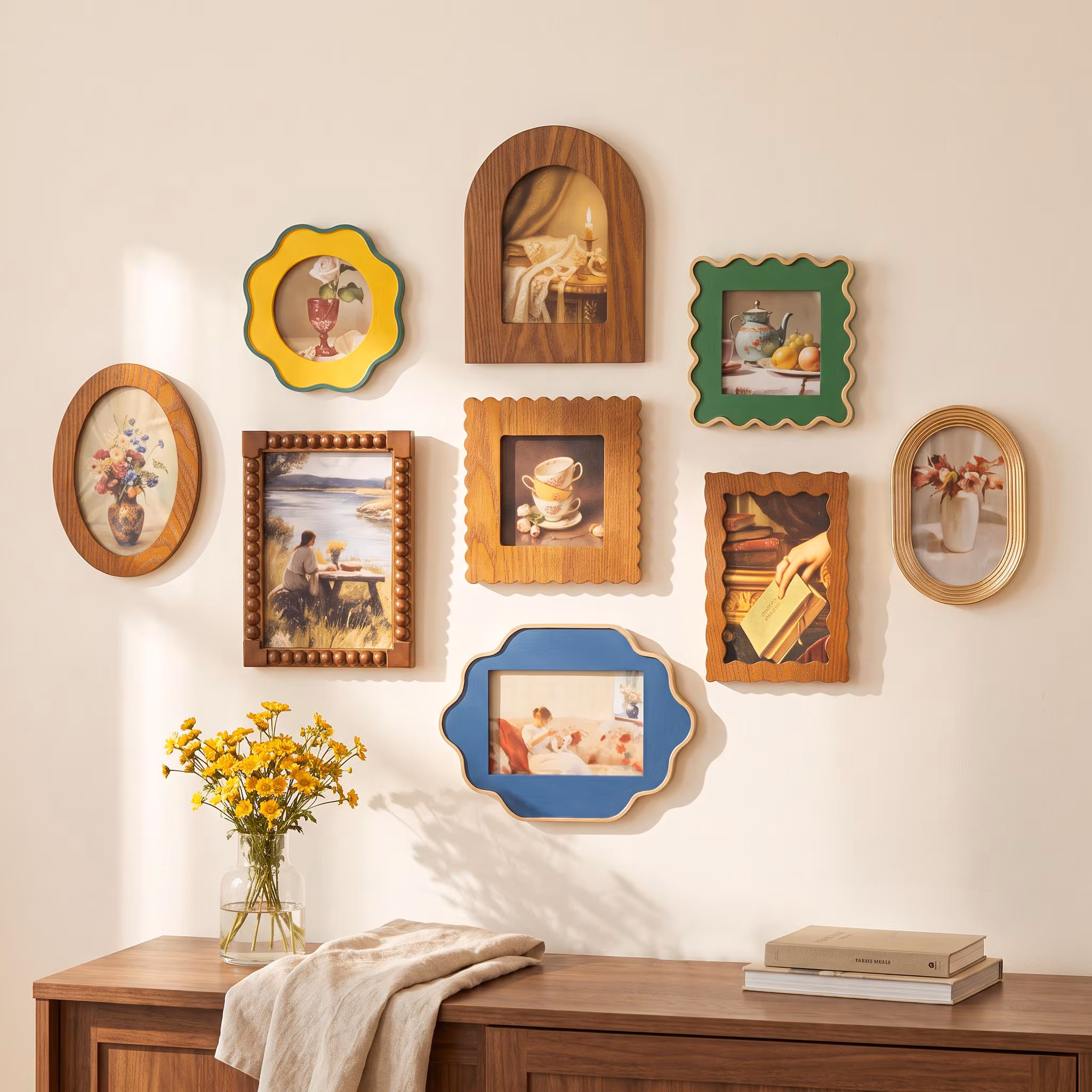 Vintage Photo Frame Set, Multi Shape Gallery Wall Picture Frames, Boho Frames for Tabletop & Wall Mount | Family Memory Display Frames Gift