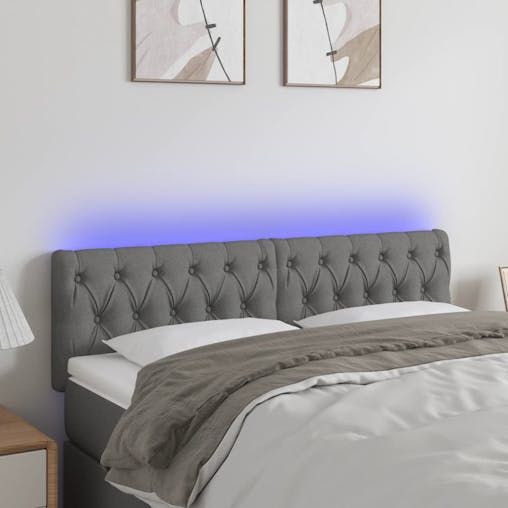 NNEVL LED Headboard Dark Grey 144x7x78/88 cm Fabric