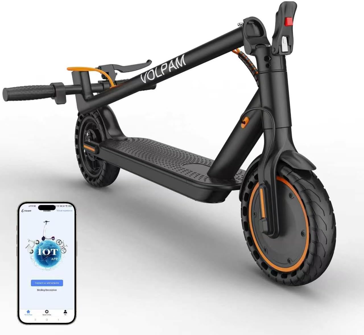 Volpam Adult Electric Scooter, Max Speed 19/21MPH, Up to 21-28 Miles Range, 500W/350WMotor Adult E-Scooter, Foldable Scooter with Dual Braking, Smart APP
