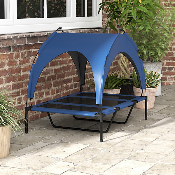 Lit chien sur pied avec voile ombrage - 106 x 76 x 94 cm - sac de transport - bleu