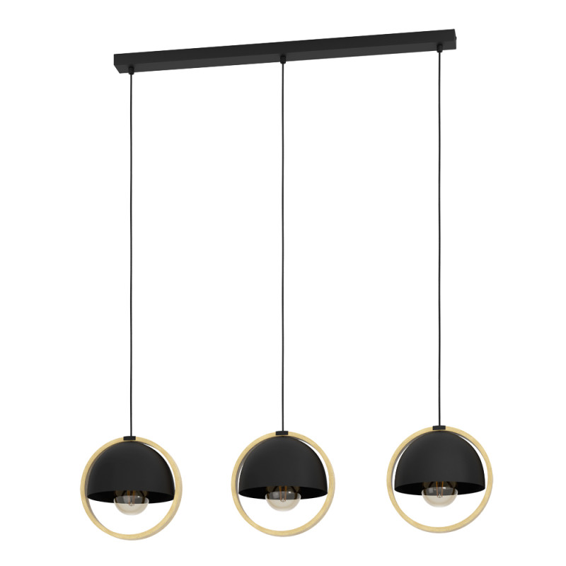 Suspension Callow noire et bois E27 3 x 40 W EGLO